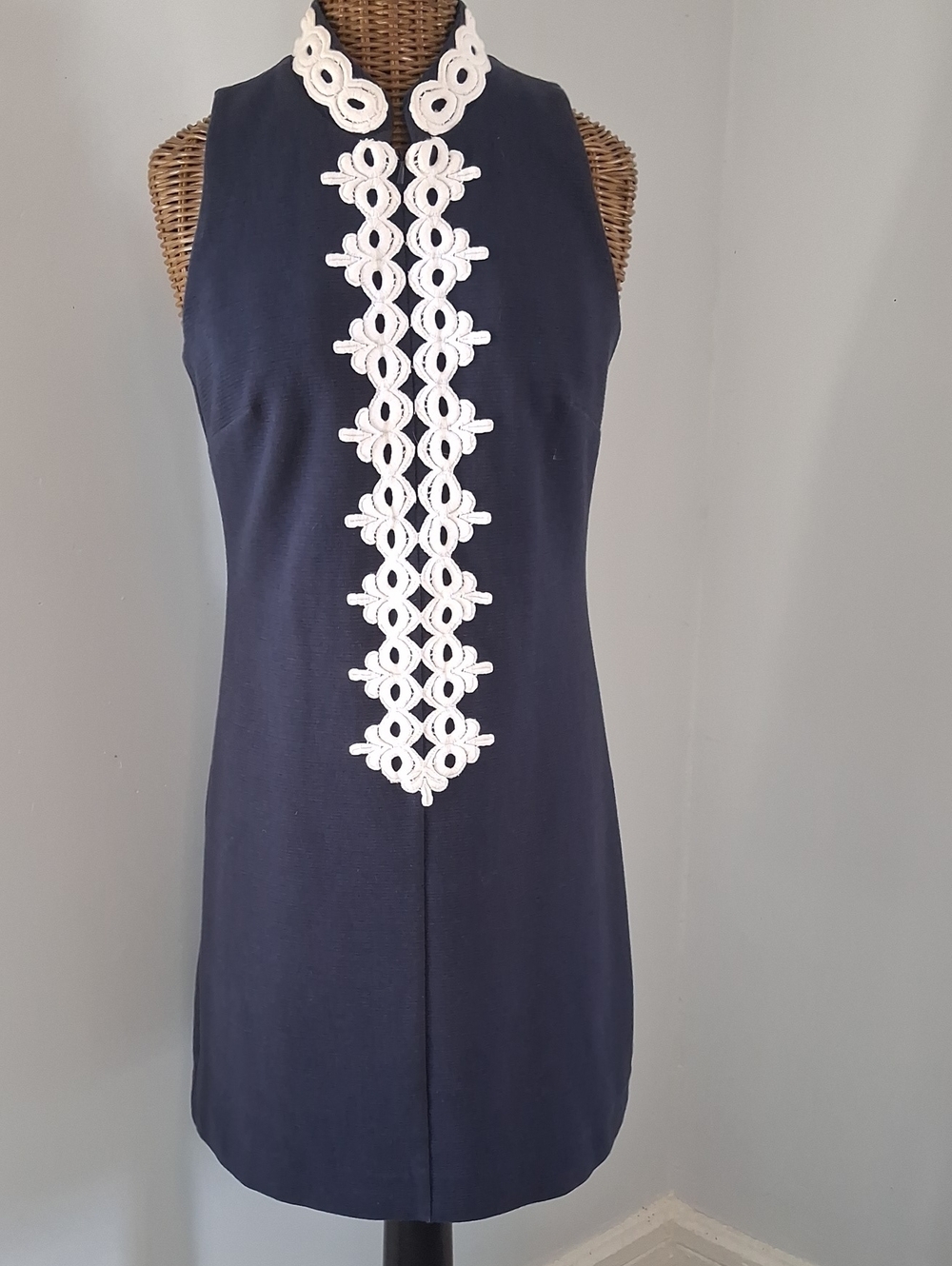 Lilly Pulitzer Navy Mini Dress with White Crochet Trim